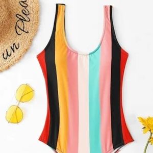 Never-Worn Rainbow Striped Bathing Suit